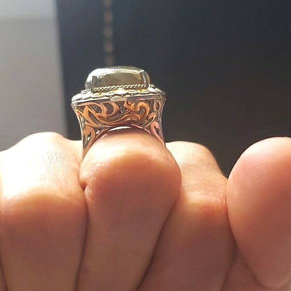 BIG LABADORITE STERLING OVER STAINLESS STEEL WITH GOLD Overlay SZ 8 RING Bird - Picture 8 of 9